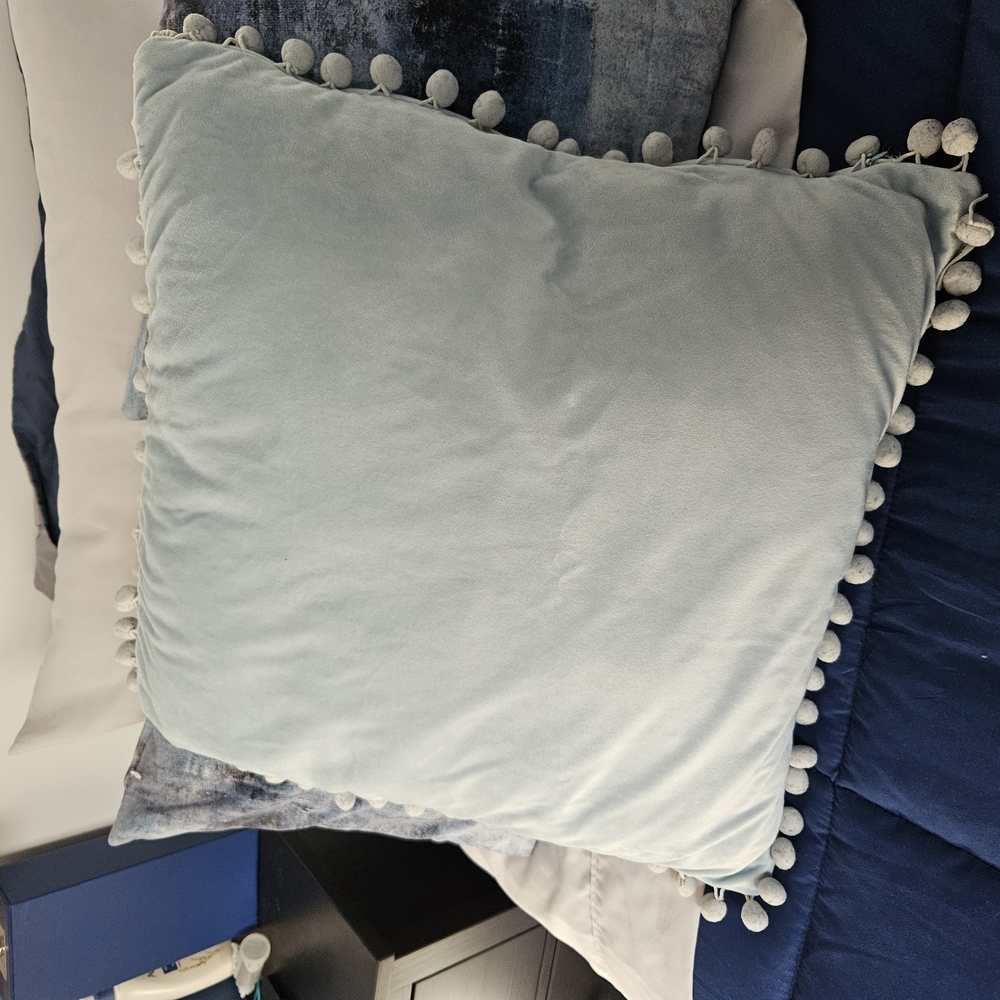 Light Blue Cushion Covers  with Pom-Pom Trim